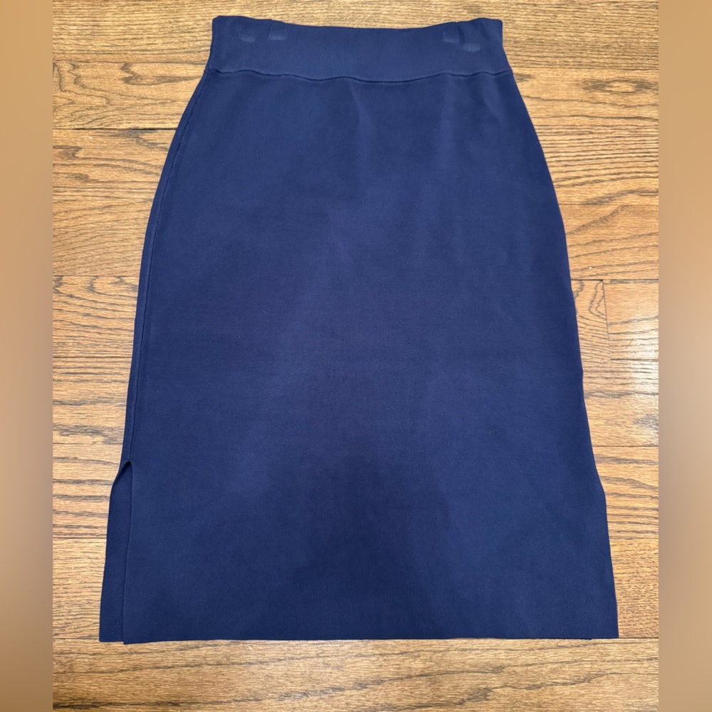 Halogen Navy Knit Pencil Skirt XS Pull On Career Midi